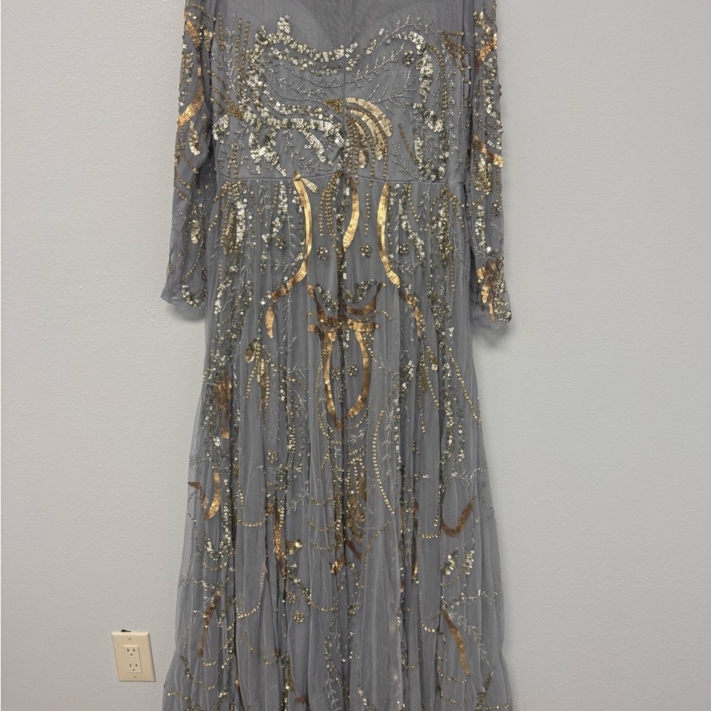Mac Duggal Elegant Gray and Gold Embellished Evening Gown - Picture 5 of 7